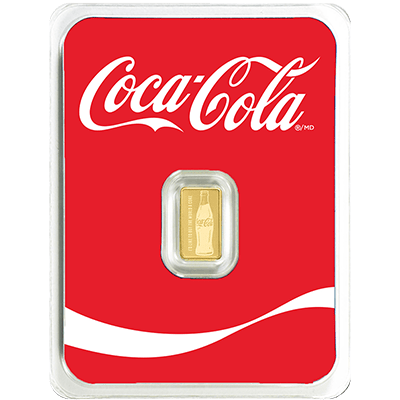 A picture of a 1/2 gram Coca-Cola® Classic Gold Bar